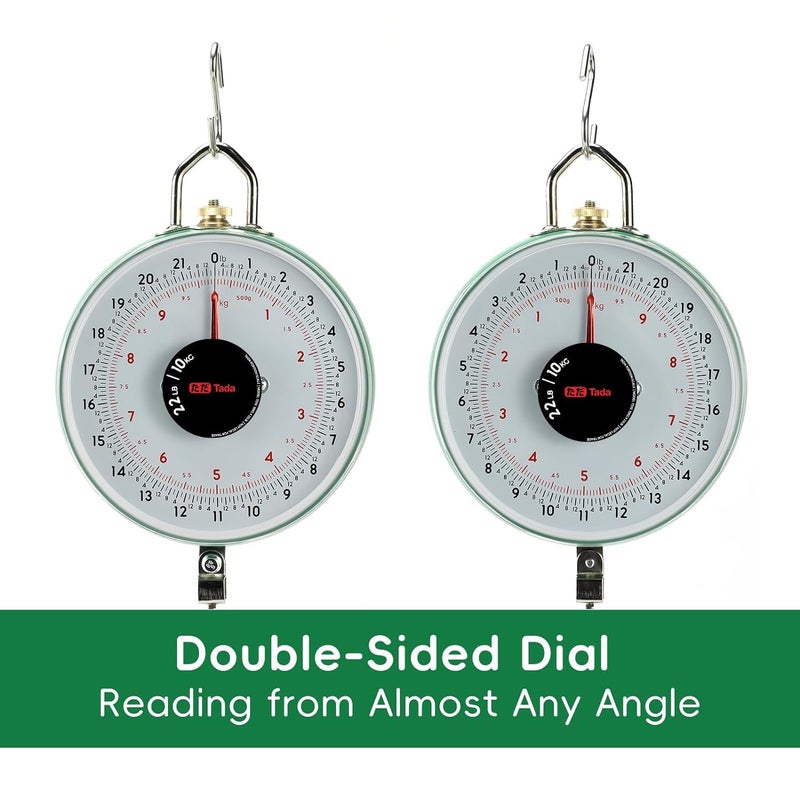 ta da 22LBS Double-Sided Display Mechanical Hanging Scale with Weighing Pan for Farm, Kitchen Food and Produce Weighing - Image 2